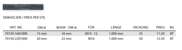 Siebhülsen - 1m